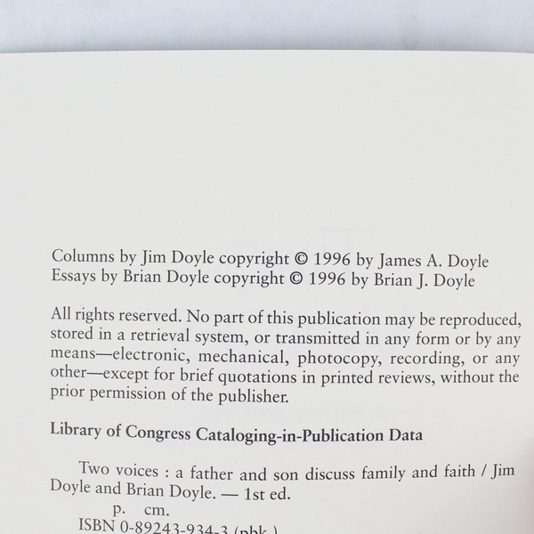 Signed 'Two Voices' by Jim & Brian Doyle 1996 Paperback
