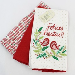 NWT Set of 3 Artisan De Luxe Embroidered Patterned Christmas Kitchen Towels