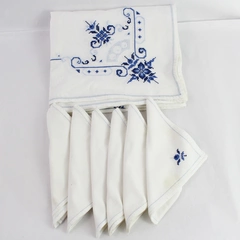 7 PC White Cross Stitch Embroidered Tablecloth and Napkins DIY Fabric Cutters