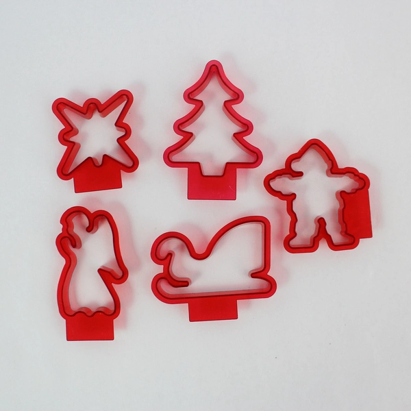 Set of 5 Red Plastic Christmas Cookie Cutters Holiday Baking