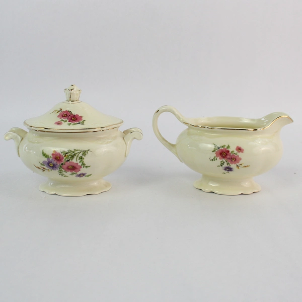2 PC Set Vintage Homer Laughlin Cream Colored Virginia Rose Creamer Sugar Bowl