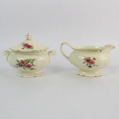 2 PC Set Vintage Homer Laughlin Cream Colored Virginia Rose Creamer Sugar Bowl