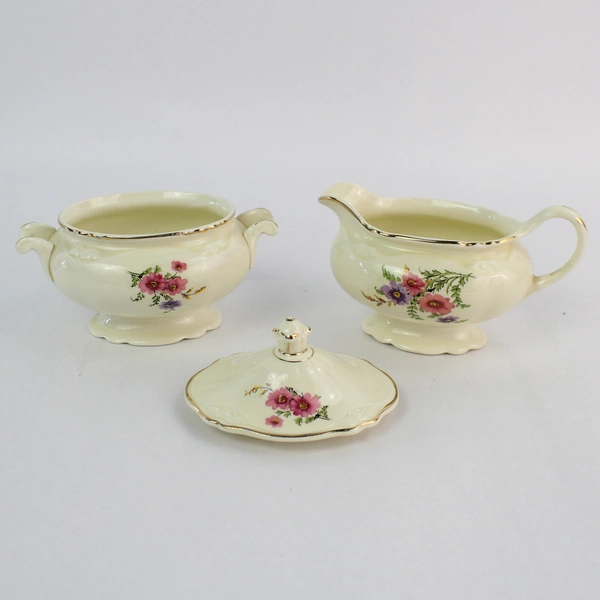 2 PC Set Vintage Homer Laughlin Cream Colored Virginia Rose Creamer Sugar Bowl