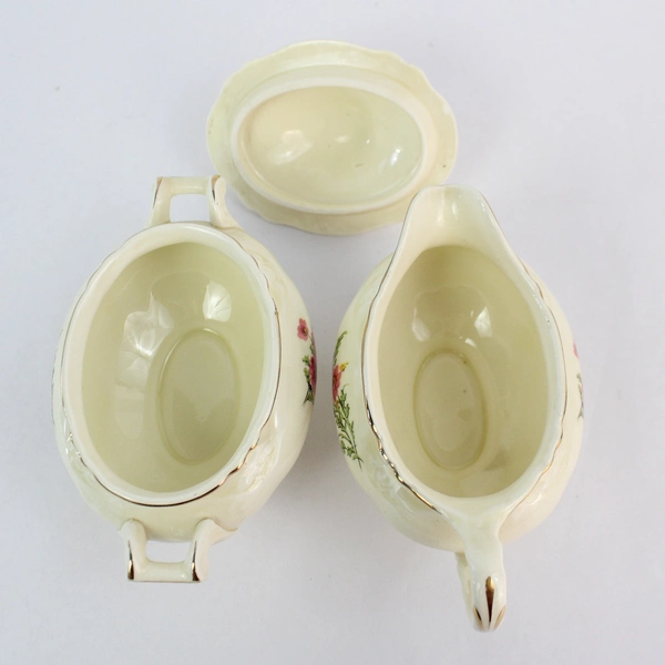 2 PC Set Vintage Homer Laughlin Cream Colored Virginia Rose Creamer Sugar Bowl