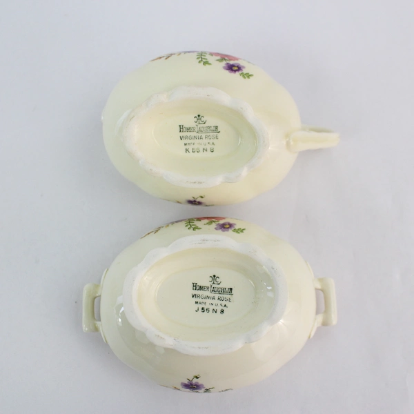 2 PC Set Vintage Homer Laughlin Cream Colored Virginia Rose Creamer Sugar Bowl