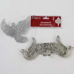 Lot of 3 Glittery Silver Dove Christmas Tree Ornaments Holiday Decor