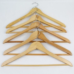 Lot of 5 Pre-Owned Natural Wood Top Traditional Clothes Hangers