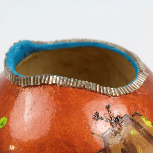 Native American Hand Painted Gourd Signed Rachael Jaramillo Zia Pueblo