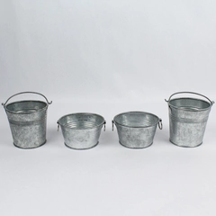 Lot of 4 Hosley Miniatures 2 Steel Wash Tubs 2 Steel Buckets Home Decor Trinket 