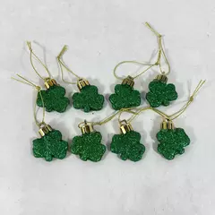 St. Patricks Day Shiny Green Glitter Shamrock Ornaments Decorations Set of 8
