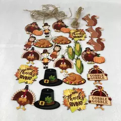 26 Piece Fall Thanksgiving Light Weight Wood Hanging Ornaments or Decorations