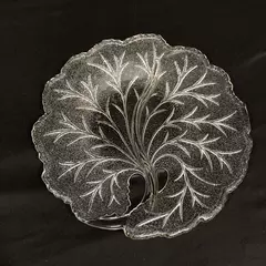 Vintage Indiana Glass Pebble Leaf 2 Part Relish Dish Tree Like Pattern