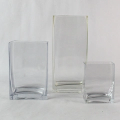 Lot of 3 Clear Glass Rectangular Flower Vase Décor Varied Size