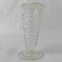 Vintage Clear Glass Bud Vase Hobnail Moonstone Opalescent Fluted