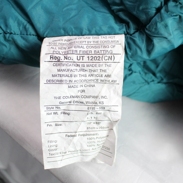 Coleman Lightweight Cold Weather Sleeping Bag Teal w/ Orange Trim