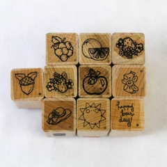 10 PC. Lot Wood Mounted Ink Fruit Stamps Used Scrapbooking Card Making