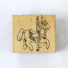 Wood Mounted Ink Stamp Fearless Design Used Carousel Horse Pony 2x2 in