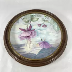 Framed Hand Painted Fuschia And Ballerina Plate Signed A J Byerlee