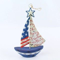 Red White & Blue US Flag Sailboat Nautical Christmas Tree Ornament 7.75"