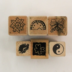 Lot of 6 Wood Rubber Stamp Lot Unique Crafting Scrapbooking Various Shapes