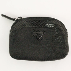 Brighton Black Leather Zip Coin Change Purse Brown Croc Trim And Heart