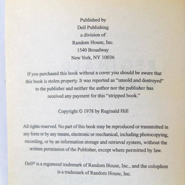 A Pinch of Snuff by Reginald Hill 1978 Random House Paperback Mystery