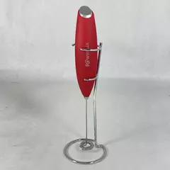 Red PowerLix Handheld Electric Milk Frother With Stainless Steel Stand Works