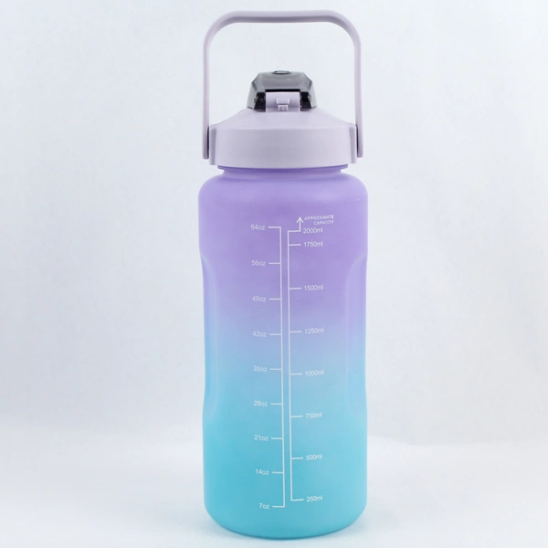 Purple and Blue Ombre Motivational Plastic Water Bottle With Handle 64 Oz.