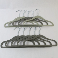 Lot of 10 Felt Covered Children's Clothing Hangers Metal Hooks Gray Notched