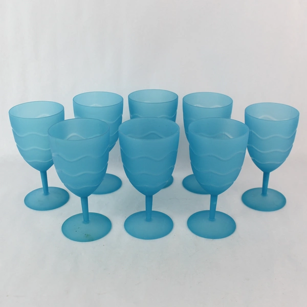 Lot of 8 Unbranded Blue Plastic Wine Cups With Wave Pattern 