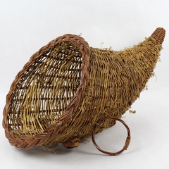 Brown Woven Wicker Cornucopia Horn of Plenty Autumn Thanksgiving Decor