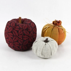 Lot of 3 Small Fabric Pumpkins Autumn Thanksgiving Centerpiece Decor