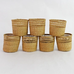Set of 7 Miniature Woven Baskets For Candles or Potted Plants Home Décor