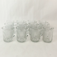 Lot of 12 Vintage Royal Crest Ribbed Clear Glass Coffe Tea Mugs with Handle