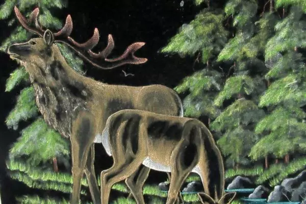 Vintage Signed Art Painting On Velvet Deer Elk Wildlife Moose R Spear