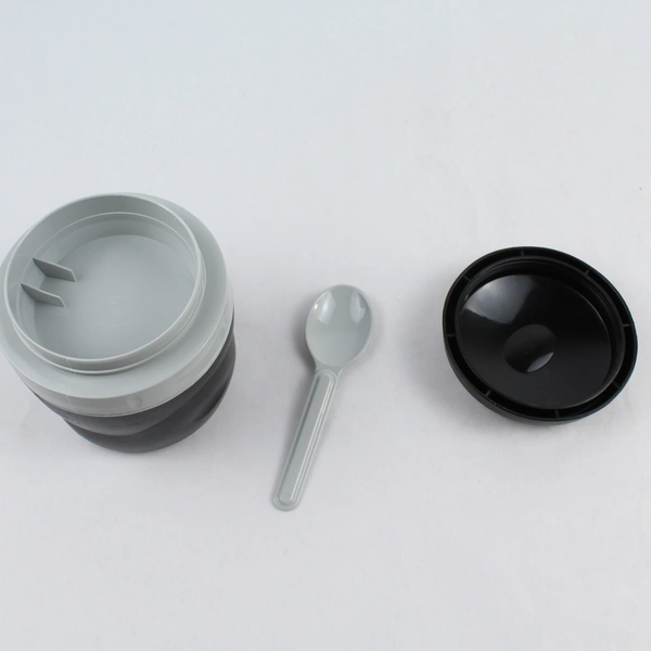 Genuine Thermos Black Small Lunch Container with Spoon 2 Compartments 4.25"