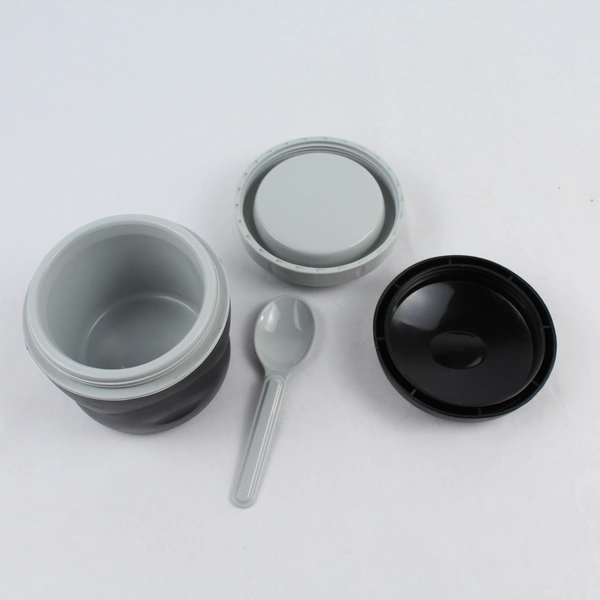 Genuine Thermos Black Small Lunch Container with Spoon 2 Compartments 4.25"