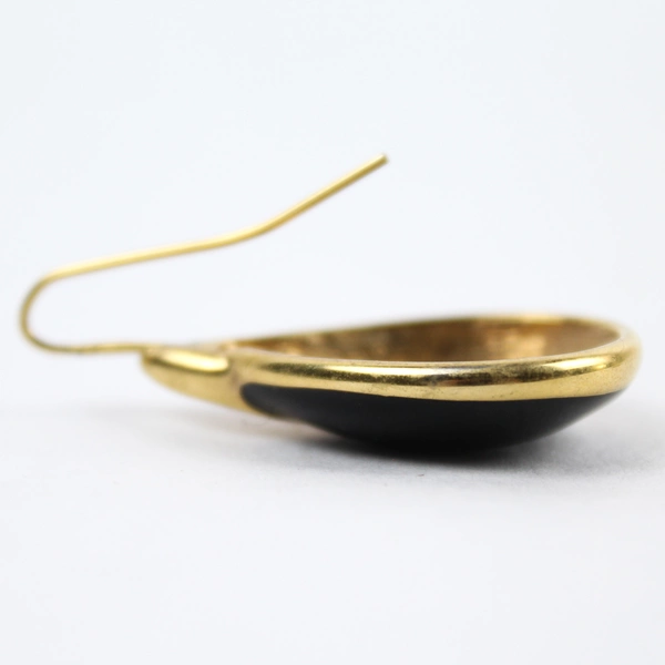 Vintage Monet Black Enamel And Gold Tone Teardrop Dangle Earrings