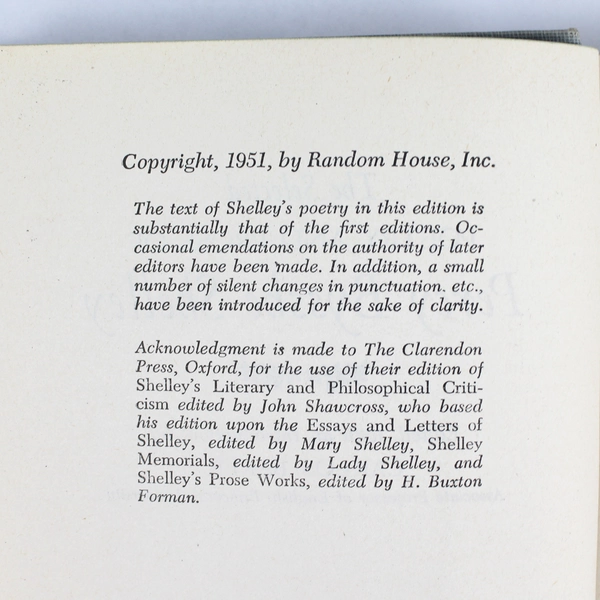 The Selected Poetry And Prose Of Percy Bysshe Shelley 1951 Modern Library HC