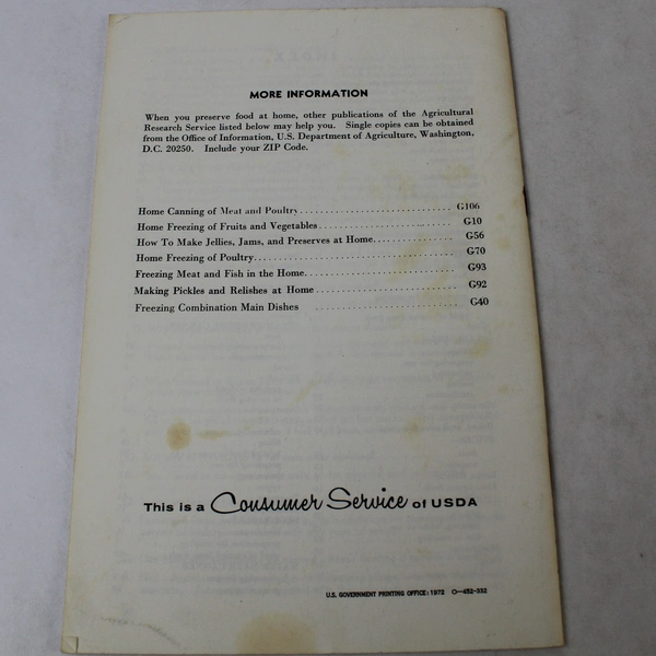 Vintage Book Home Canning of Fruits and Vegetables 1972 Paperback Bulletin No 8