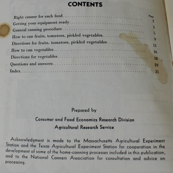 Vintage Book Home Canning of Fruits and Vegetables 1972 Paperback Bulletin No 8