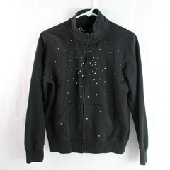 Onque Petite Jacket Full-Zip Black Sequin Cotton Jacket Women's Petite Large
