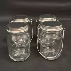 4 Clear Glass Pint Jars W Screw On Lids And Wire Bails For Crafting Candles Etc