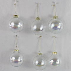Lot of 6 Christmas Ball Clear Iridescent Glass Hanging Décor 3 Inches Diameter