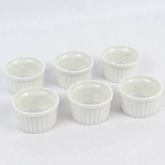 Set of 6 Ramekin White Ribbed Porcelain 2" Baking Bowls