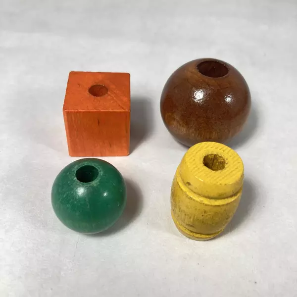 Vintage Wooden Bead Preschool Toy Set 80 Multi Color Pieces and 3 Strings