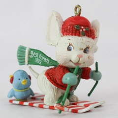 Vtg 1992 Summit Corp Best Friends Skiing Mouse and Bird Christmas Tree Ornament