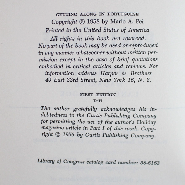 Getting Along in Portuguese by Mario Pei and Alexander Prista 1958 First Edition