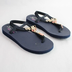 Cali from Skechers Yoga Foam Blue Flip Flop Sandal with Pink Gems Size US 9
