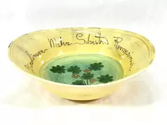 Hand Painted Nordstrom Yellow Ceramic Bowl Rosemary Pattern Made in Italy